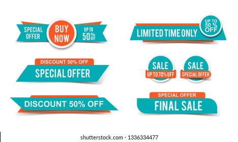 Set of Sale tags or banners, special offer headers, discount stickers. Vector elements for website design