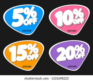 Set Sale tags, bubble banners design template, app icons, vector illustration