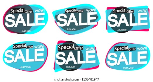 Set sale tags, bubble banners design template, special offer, app icons, vector illustration