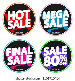 Set Sale tags design template, discount 80% off, app icons, vector illustration