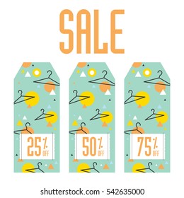 Set of sale tags. Discount 25, 50 and 75 procents off. Vector