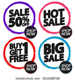 Set Sale tags, discount banners design template, app icons, vector illustration