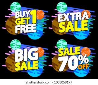 Set Sale tags, discount banners design template, app icons, vector illustration