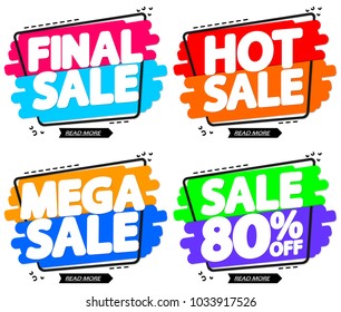 Set Sale tags, discount banners design template, app icons, vector illustration