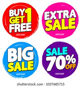 Set Sale tags, discount banners design template, app icons, vector illustration