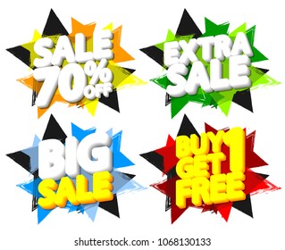 Set Sale tags, discount banners design template, app icons, 70% off, vector illustration