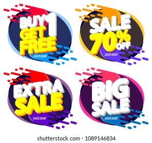 Set Sale tags, discount banners design template, 70% off, app icons, vector illustration