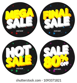Set Sale tags, discount banners design template, 80% off, app icons, vector illustration