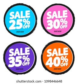 Set Sale tags, discount banners design template, app icons, vector illustration