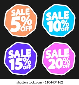 Set Sale tags, discount banners design template, app icons, vector illustration