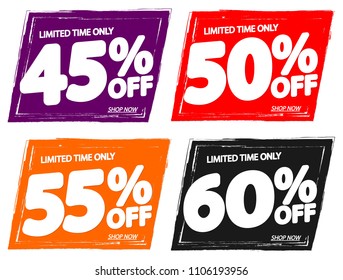 Set Sale tags, discount banners design template, app icons, vector illustration