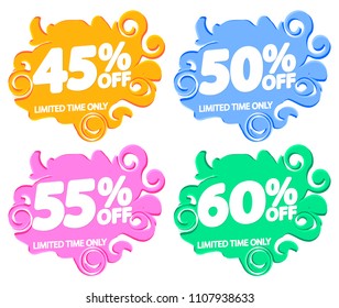 Set Sale tags, discount banners design template, app icons, vector illustration