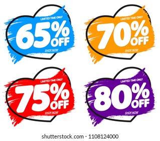 Set Sale tags, discount banners design template, app icons, Valentines Day, vector illustration