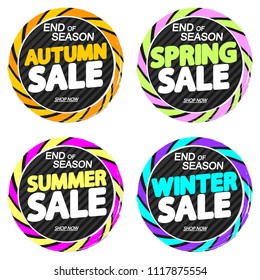 Set Sale tags, discount banners design template, end of seasons, app icons, vector illustration