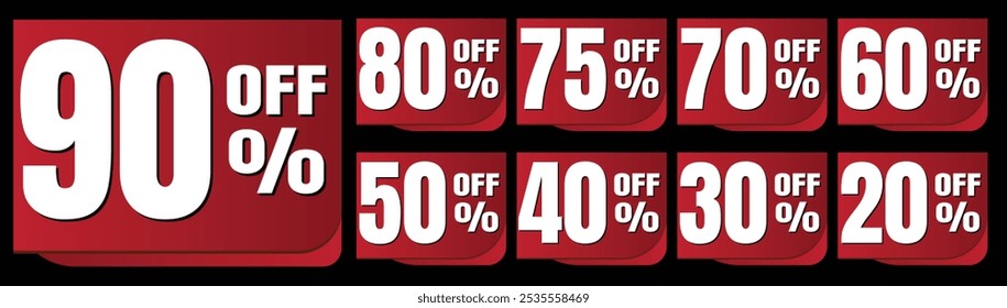 Set Sale tags, discount banners design template.  app icons. Number and percent signs and price tag sticker sale discount design for store shop or online shopping.  vector illustration