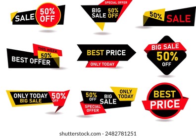 Set of Sale Tags, Sale, Discount and Special Offer, Colorful Banners, Collection of Discount Label, Offer Tag and Sale Sticker Design For Advertising and Promotion, Vector Format