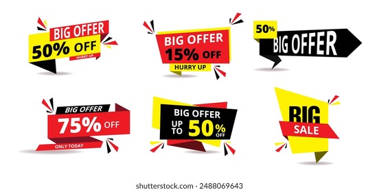 Set of Sale Tags, Sale, Discount and Special Offer, Colorful Banners, Collection of Discount Label, Offer Tag and Sale Sticker, Design for Advertising and Promotion, Vector 