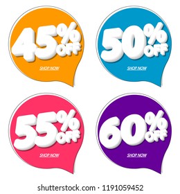 Set Sale tags, discount speech bubble banners design template, app icons, vector illustration 