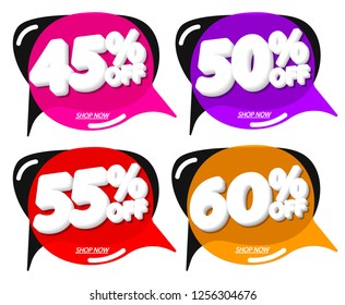 Set Sale tags, discount speech bubble banners design template, app icons, vector illustration 