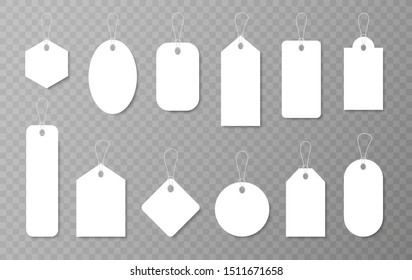 Set of sale tags and labels, template shopping labels. Blank, discount and price tags on white paper. Special offer. Vintage. Vector illustration.