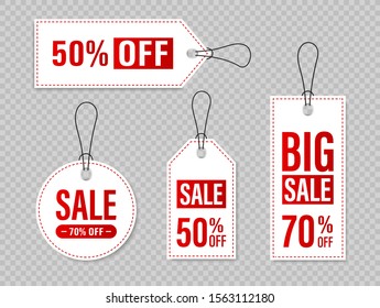 Set of sale tags and labels, template shopping labels. Blank, discount and price tags on paper. Special offer. Vintage. Vector illustration.