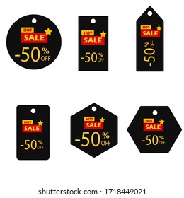 Set of sale tags and labels, template shopping labels. Blank, discount and price tags on paper. Special offer.Vector illustration. -50% black background