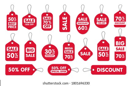 Set of sale tags and labels, template shopping labels. Blank, discount and price tags on paper. Special offer. Vintage. Vector illustration.