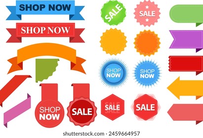 Set of sale tags. Ribbon sale banners. Ribbon price and discount labels. Vector illustration