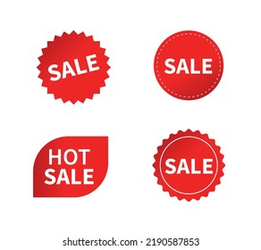 Set of sale tags. Ribbon hot sale. Red starburst stickers. Vector illustration