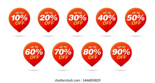 Set of sale tags with shadow. Red Pin. Discount stickers pack - Vector