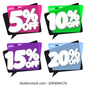 Set Sale tags, speech bubble banners design template, app icons, vector illustration 