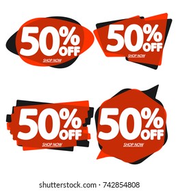 Set Sale tags, speech bubble banners, discount 50 percent  off, elements design template, app icon, vector illustration