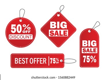 Set of sale tags and stickers, label template. Discount and price tags on paper, blank. Special offer .Vector illustration in flat style.