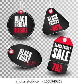 Set of sale tags with text. Vector labels for design banners and flyers. Black Friday sales tag. Vector illustration