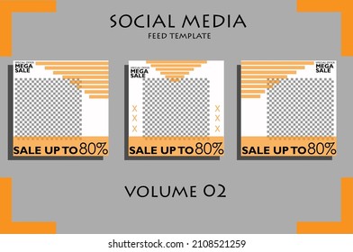 Set of sale template design with Orange color. modern feed promotion template for social media.