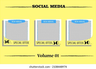 Set of sale template design with yellow and blue color. modern feed promotion template for social media. for fashion kids sale