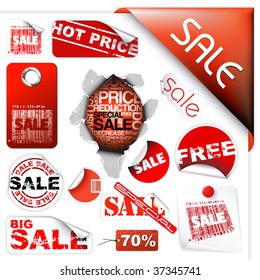 Set of sale tickets, labels, stamps, stickers, corners, tags