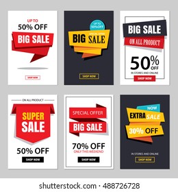 Set Of Sale Website Banner Templates.Social Media Banners For Online Shopping. Vector Illustrations For Posters, Email And Newsletter Designs, Ads, Promotional Material.