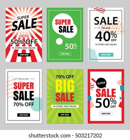 Set of sale website banner templates.Social media banners for online shopping. Vector illustrations for posters, email and newsletter designs, ads, promotional material.