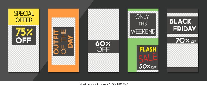 Set of sale, website store banner templates. Banners for online shopping. Editable Instagram. Vector illustrations for posters and newsletter designs, ads