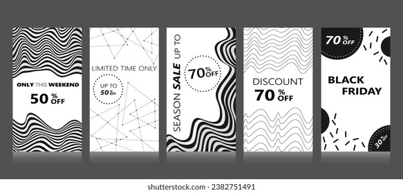 Set of sale, website store banner templates. Banners for online shopping. Editable Instagram Stories template with torn paper.