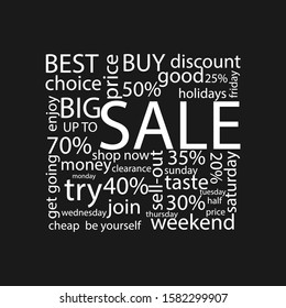 Set of sale words framed in a square isolated on black background. Big sale. Sale banner for web sites. Vector illustration eps 10.