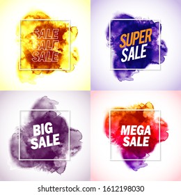Set of sales banner template promotion watercolor background, vector illustration