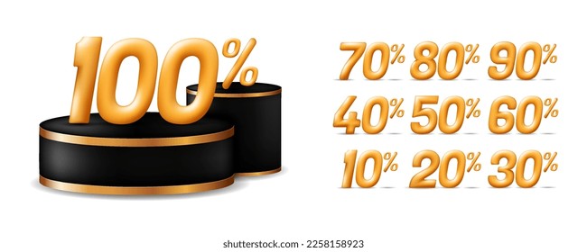 Set sales discount promotion percentage figure. Realistic golden helium 3D figures set. vector illustration