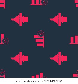 Set Sales funnel with arrows and Pie chart infographic and dollar on seamless pattern. Vector