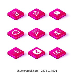 Set Sales funnel with chart, Browser stocks market, Financial growth, Server, Mobile trading, Work search,  and Search globe icon. Vector