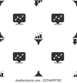Set Sales funnel with chart,  and Graph infographic on seamless pattern. Vector