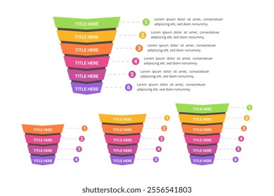 Set of Sales Funnel Infographic From 4 Up to 6 Steps for Business Presentation, Poster, Banner and Booklet.