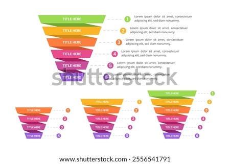 Set of Sales Funnel Infographic From 4 Up to 6 Steps for Business Presentation, Poster, Banner and Booklet.