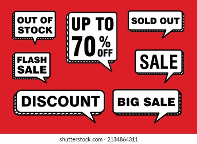 set of sales labels or sales tags. Vector Illustration of Doodle Flat Design Rectangular and rounded speech bubble. stickers about sales and discounts. editable template